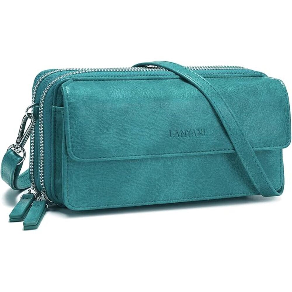Women Turquoise Imported Faux Leather Crossbody Wallet With Phone Pocket Bags